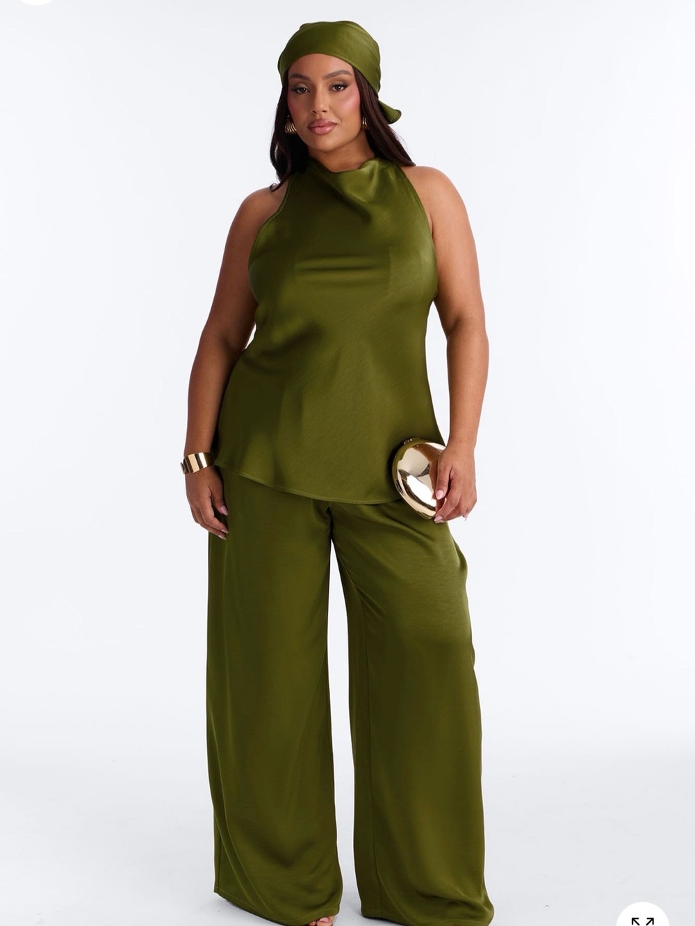 Fashion Nova Olive Green Wide-Leg Jumpsuit with Headscarf
